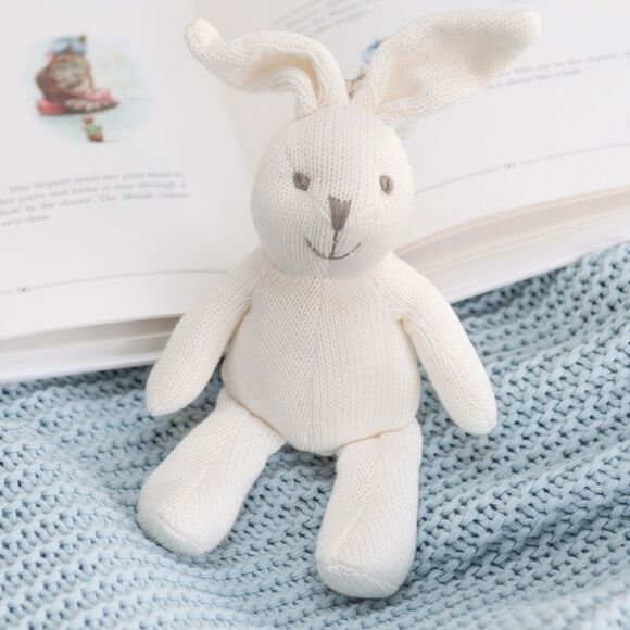 Best Years UK Knitted Organic Cotton White Bunny Rabbit Baby Rattle New - Picture 2 of 9
